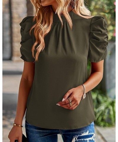 Women's Summer Boho Shirt Top Ruffle Short Sleeve Frill Trim Mock Neck Floral Solid 2024 Casual Blouses Shirts Tops Solid Arm...