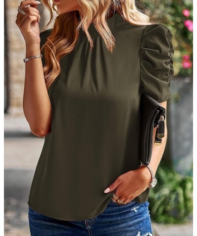 Women's Summer Boho Shirt Top Ruffle Short Sleeve Frill Trim Mock Neck Floral Solid 2024 Casual Blouses Shirts Tops Solid Arm...