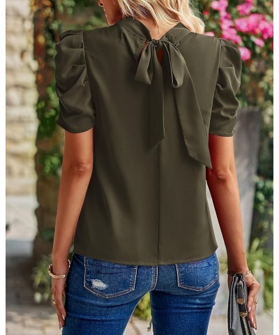 Women's Summer Boho Shirt Top Ruffle Short Sleeve Frill Trim Mock Neck Floral Solid 2024 Casual Blouses Shirts Tops Solid Arm...