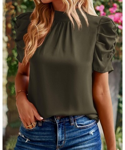 Women's Summer Boho Shirt Top Ruffle Short Sleeve Frill Trim Mock Neck Floral Solid 2024 Casual Blouses Shirts Tops Solid Arm...