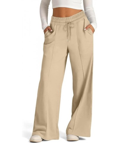 Wide Leg Sweatpants Women Drawstring Elastic High Waisted Joggers Baggy Casual Workout Lounge Pants with Pockets A02-khaki $4...