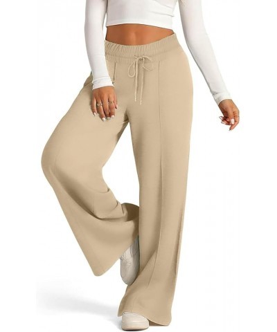 Wide Leg Sweatpants Women Drawstring Elastic High Waisted Joggers Baggy Casual Workout Lounge Pants with Pockets A02-khaki $4...