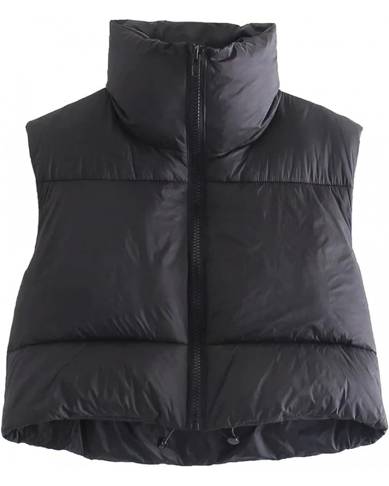 Women's Padded Down Vest Puffer Stand Collar Zip Up Crop Sleeveless Jacket Black $17.84 Vests