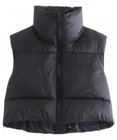 Women's Padded Down Vest Puffer Stand Collar Zip Up Crop Sleeveless Jacket Black $17.84 Vests