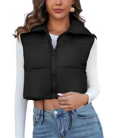 Women's Padded Down Vest Puffer Stand Collar Zip Up Crop Sleeveless Jacket Black $17.84 Vests