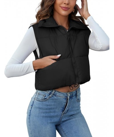 Women's Padded Down Vest Puffer Stand Collar Zip Up Crop Sleeveless Jacket Black $17.84 Vests