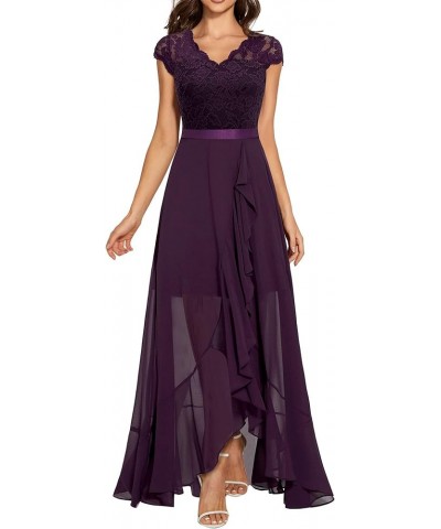 Women's V Neck Formal Floral Lace Bridesmaid Maxi Dress Evening Party Elegant Dresses Evening Prom Dress Grape $23.92 Dresses