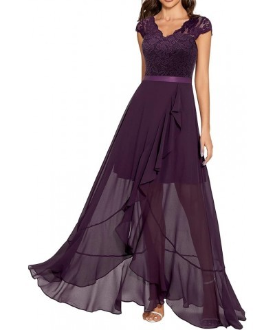 Women's V Neck Formal Floral Lace Bridesmaid Maxi Dress Evening Party Elegant Dresses Evening Prom Dress Grape $23.92 Dresses