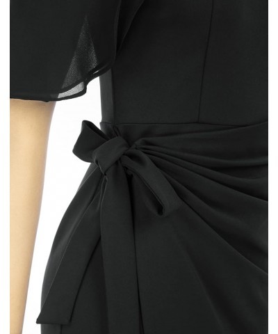 Women's Ruched Bodycon Dresses Off Shoulder Belted Ruffle Sleeve Midi Wedding Guest Wrap Dress Black $22.05 Dresses