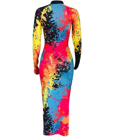 Women's Splatter Paint Mock Neck Long Sleeve Color Contrast Bodycon Party Club Slim Sheath Maxi Long Pencil Dress Black1 $16....