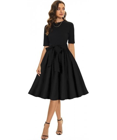 Womens Modest Half Sleeve Ribbed Midi Casual Work Dress with Pockets Pbl $11.43 Dresses