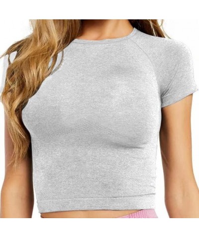 Women's Workout Crop Top Seamless Athletic Yoga Short Sleeve Fitness Compression Shirt Tight Tee Gym Crop Tops. 1grey $14.24 ...