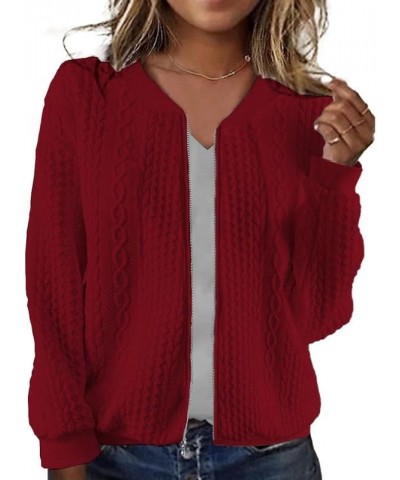 Zip Up Sweater for Women Casual Sweater Cardigan Cable Knit Trendy Winter Jacket Coat Red $19.94 Sweaters