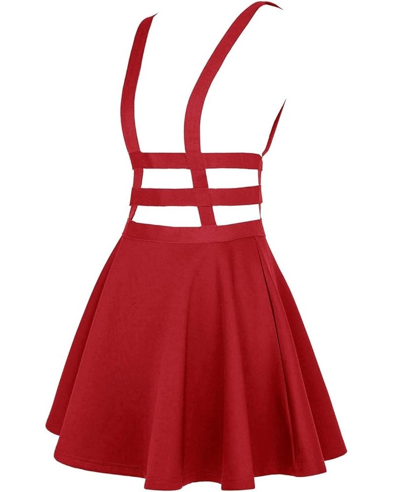 Women's Braces Skirt Pleated A-Line Suspender Mini Skirt Red $16.12 Skirts