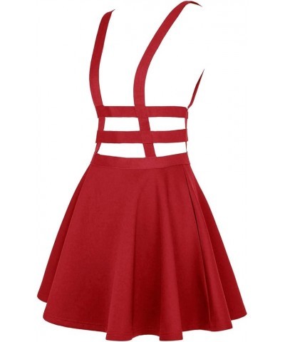 Women's Braces Skirt Pleated A-Line Suspender Mini Skirt Red $16.12 Skirts