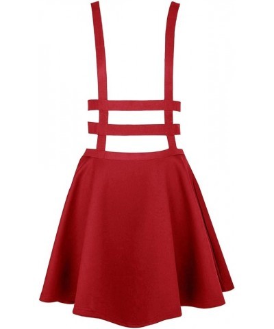 Women's Braces Skirt Pleated A-Line Suspender Mini Skirt Red $16.12 Skirts