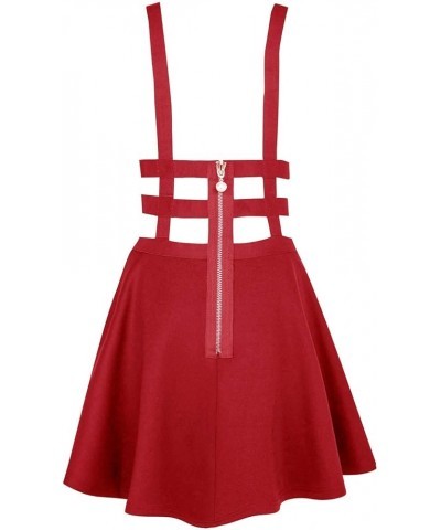 Women's Braces Skirt Pleated A-Line Suspender Mini Skirt Red $16.12 Skirts