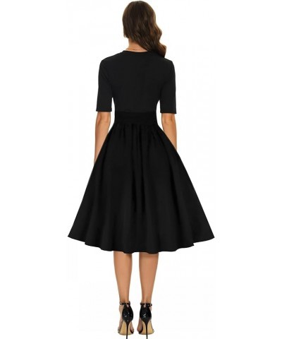 Womens Modest Half Sleeve Ribbed Midi Casual Work Dress with Pockets Pbl $11.43 Dresses