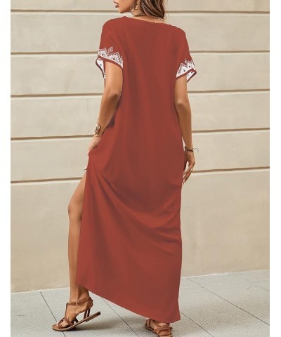 Embroidered Kaftan Dresses for Women Swimsuit Cover Ups Beach Caftan Maxi Dress L-brick Red $20.64 Swimsuits