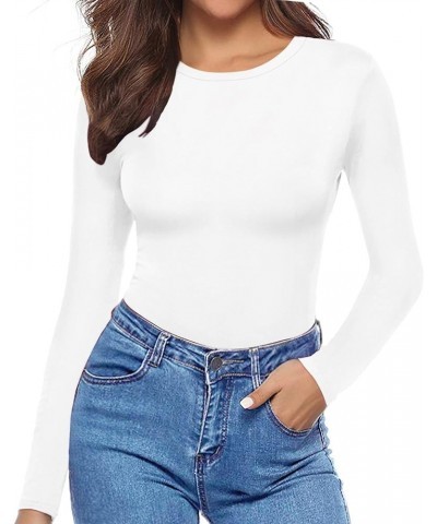 Tops for Women Basic Scoop Neck Long Sleeve T-Shirts Sleeveless Bodycon Tank Top B Long Sleeve White $13.49 T-Shirts