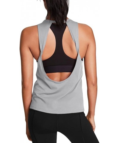 Workout Tops for Women Open Back Yoga Shirts Tank Tops Athletic Tops Gym Workout Clothes Gray $12.18 Activewear