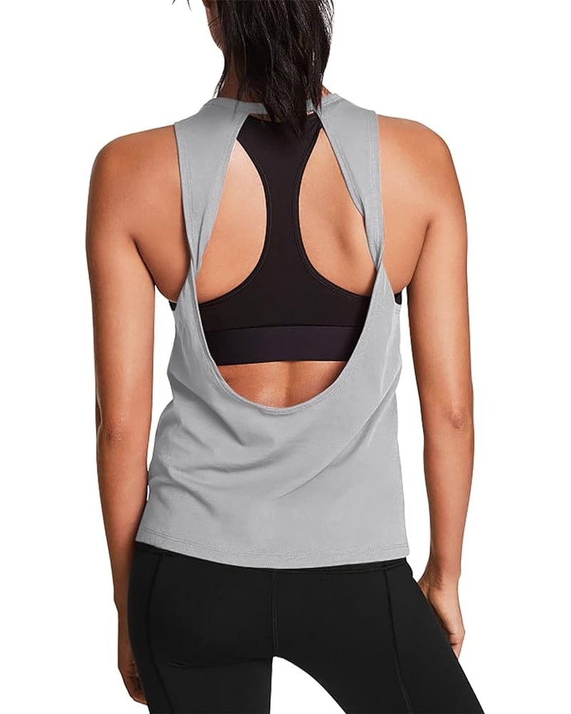 Workout Tops for Women Open Back Yoga Shirts Tank Tops Athletic Tops Gym Workout Clothes Gray $12.18 Activewear