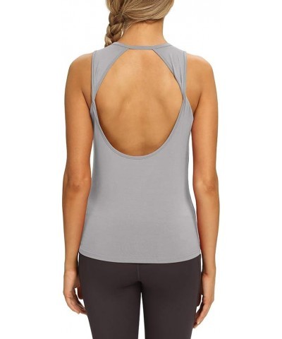 Workout Tops for Women Open Back Yoga Shirts Tank Tops Athletic Tops Gym Workout Clothes Gray $12.18 Activewear