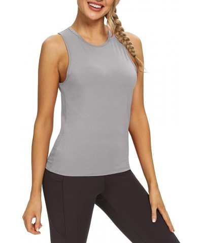 Workout Tops for Women Open Back Yoga Shirts Tank Tops Athletic Tops Gym Workout Clothes Gray $12.18 Activewear