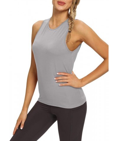 Workout Tops for Women Open Back Yoga Shirts Tank Tops Athletic Tops Gym Workout Clothes Gray $12.18 Activewear