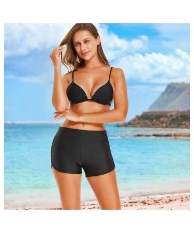 Women's 3" High Waisted Swim Board Shorts UPF50+ Quick Dry Swimsuit Bikini Bottoms with Liner Black $12.74 Swimsuits