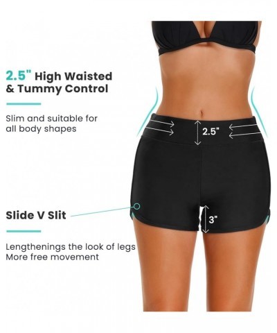 Women's 3" High Waisted Swim Board Shorts UPF50+ Quick Dry Swimsuit Bikini Bottoms with Liner Black $12.74 Swimsuits