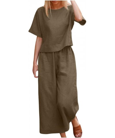 Women's Cotton Linen Two Piece Work Suits Summer Ladies Oversized Tops and Pants Sets Dressy Casual Solid Outfits Hot Sale-3*...