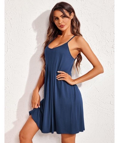 Women Nightgowns Sleeveless O Neck Sleepwear Spaghetti Strap Racerback Pajama Dress Sleep Shirt Nightshirt S-XXL Navy $11.19 ...