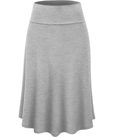 Women's Solid Ombre Lightweight Flare Midi Pull On Closure Skirt S-XXXL Plus Size Wb1105_heather_grey $10.15 Skirts