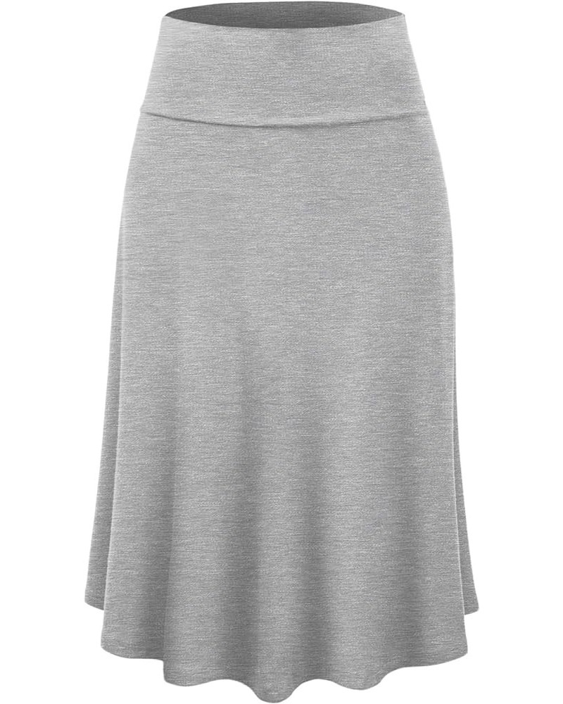 Women's Solid Ombre Lightweight Flare Midi Pull On Closure Skirt S-XXXL Plus Size Wb1105_heather_grey $10.15 Skirts