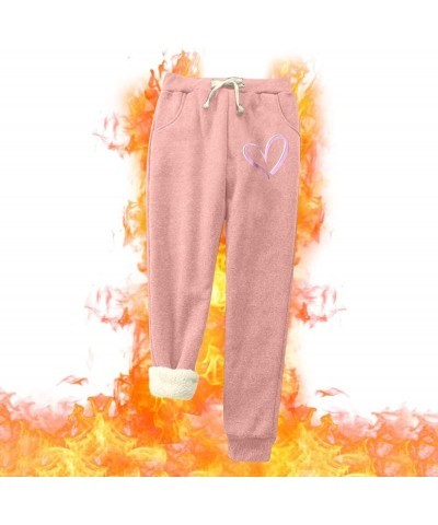 Fuzzy Fleece Sweatpants for Women Winter Thick Outdoor Thermal Pants Fashion Print Sherpa Lined Cold Weather Trouser 014 Pink...