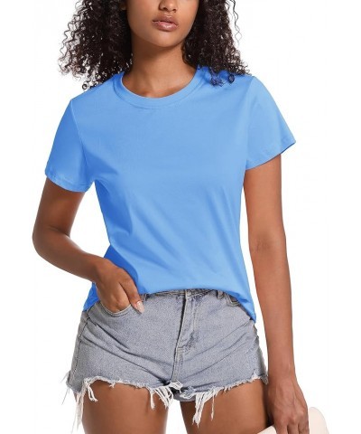 Women's Cotton T Shirts Short-Sleeve T-Shirt Casual Tops Basic Tees Crewneck T-Shirt Waterfall Blue $11.03 T-Shirts