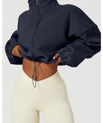 Women's Full Zip Fleece Cropped Fall Winter Jacket Sweatshirt Sweater Navy $20.25 Jackets