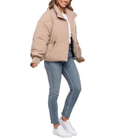 Women's Oversized Lightweight Cropped Padded Puffer Jacket Coats Full Zip Short Quilted Down Coat Khaki $26.09 Jackets