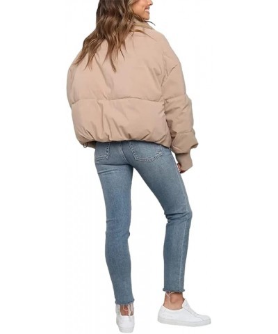 Women's Oversized Lightweight Cropped Padded Puffer Jacket Coats Full Zip Short Quilted Down Coat Khaki $26.09 Jackets