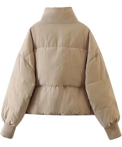 Women's Oversized Lightweight Cropped Padded Puffer Jacket Coats Full Zip Short Quilted Down Coat Khaki $26.09 Jackets