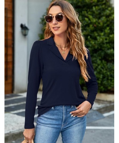 Women's Polo Shirts Lapel Collar V Neck Short Sleeve Blouse Dressy Casual Tunic Tops Z-navy Blue $17.39 Shirts