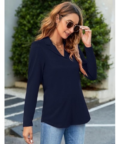 Women's Polo Shirts Lapel Collar V Neck Short Sleeve Blouse Dressy Casual Tunic Tops Z-navy Blue $17.39 Shirts