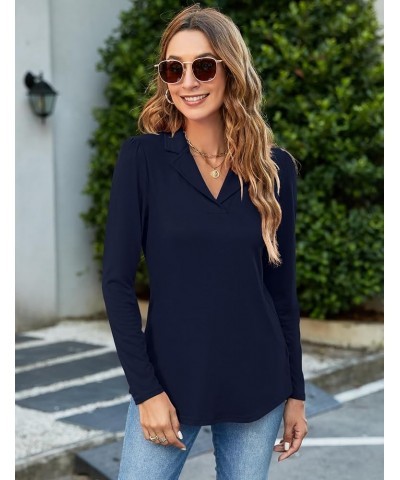 Women's Polo Shirts Lapel Collar V Neck Short Sleeve Blouse Dressy Casual Tunic Tops Z-navy Blue $17.39 Shirts