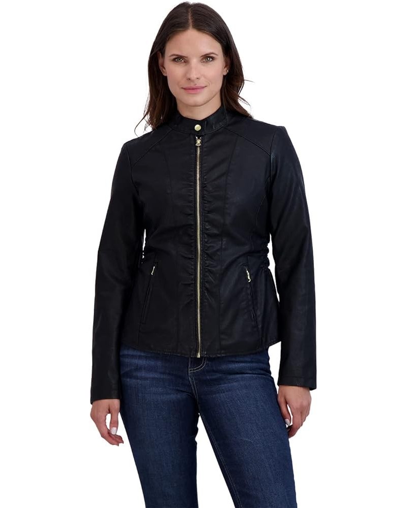 Women's Moto Jacket - Long Sleeve Chic Faux Leather Motorcycle Coat - Lightweight and Ideal for Casual or Dressy Look D) Blac...