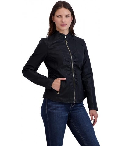 Women's Moto Jacket - Long Sleeve Chic Faux Leather Motorcycle Coat - Lightweight and Ideal for Casual or Dressy Look D) Blac...