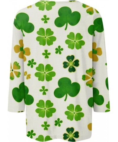 Three Quarter Sleeve Tops Ladies Shirt St.Patrick's Printed Blouse Basic Tunic Round Neck 2024 Spring Tee Loose Tunic 1-white...