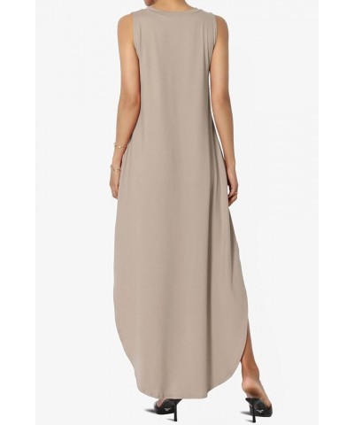 S~3X Sleeveless Loose Plain Curved Slit Hem Long Maxi Dress w Pocket Light Mocha Brushed Dty $11.89 Dresses