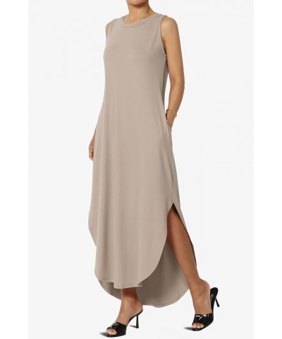 S~3X Sleeveless Loose Plain Curved Slit Hem Long Maxi Dress w Pocket Light Mocha Brushed Dty $11.89 Dresses