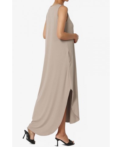 S~3X Sleeveless Loose Plain Curved Slit Hem Long Maxi Dress w Pocket Light Mocha Brushed Dty $11.89 Dresses